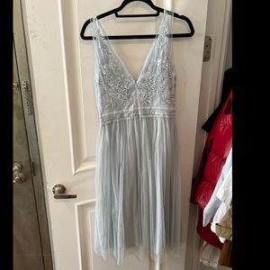 French Connection Estelle Embellished Dress in Light Blue. Wore once!